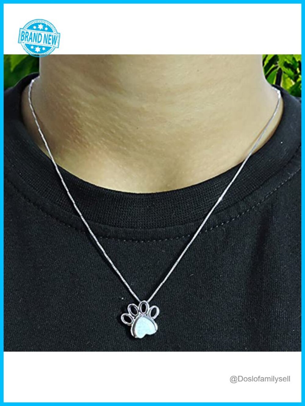 Heart Cut Created White Opal Paw Print Pendant Necklace 14k White Gold Plated - Picture 5 of 5
